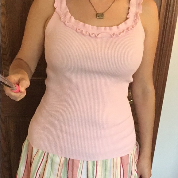 INC Ribbed Pink Ruffle Tank Top - Picture 4 of 8